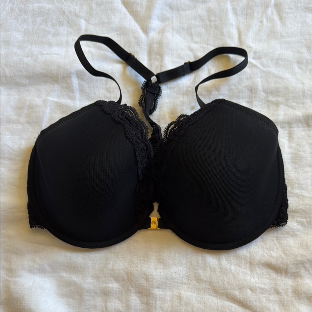 Natori Feathers Black Racerback Bra 32E Molded Cups‎ Lace NWOT